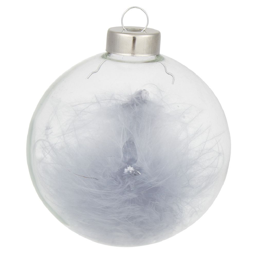 Boule de No&euml;l en verre garnie d'une plume
