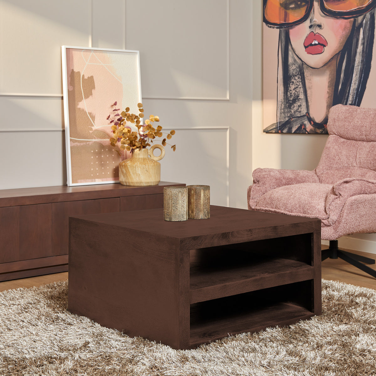 Starfurn salontafel Brussel - bruin - 80x80x40cm