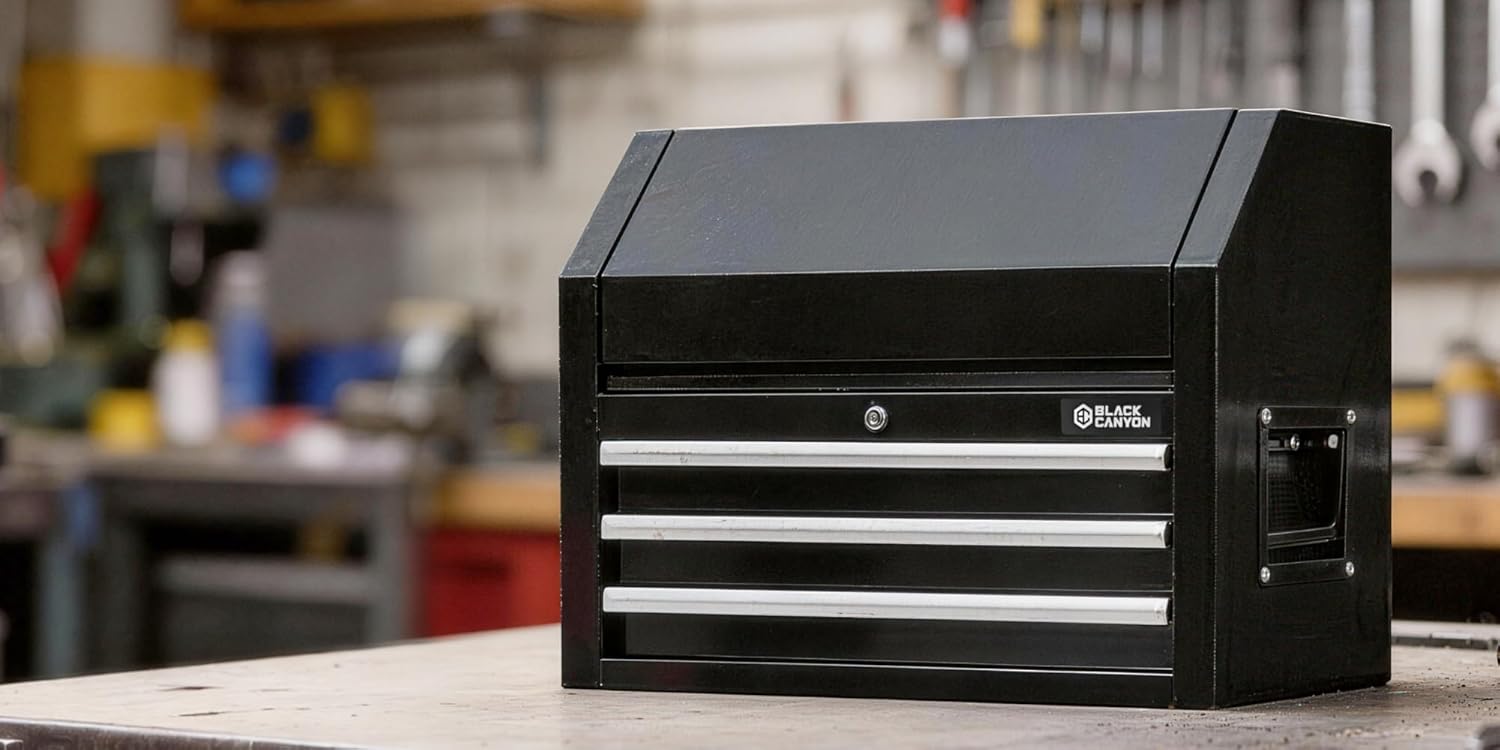 26 Rolling Tool Chest with 3 Drawers - Tool Box with Ball Bearing Slides, Lift-Latch Handles, Drawer Lock Mechanism, Flip-Open Top Compartment, Slip-Resistant Liners for Garage and Workshop Storage