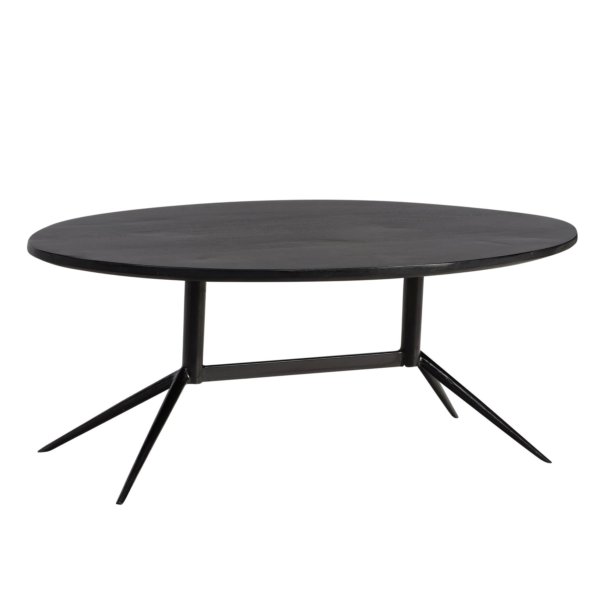 Stolik Kawowy Lite Drewno Mango Metal 90x50x35 cm Owalny Industrialny