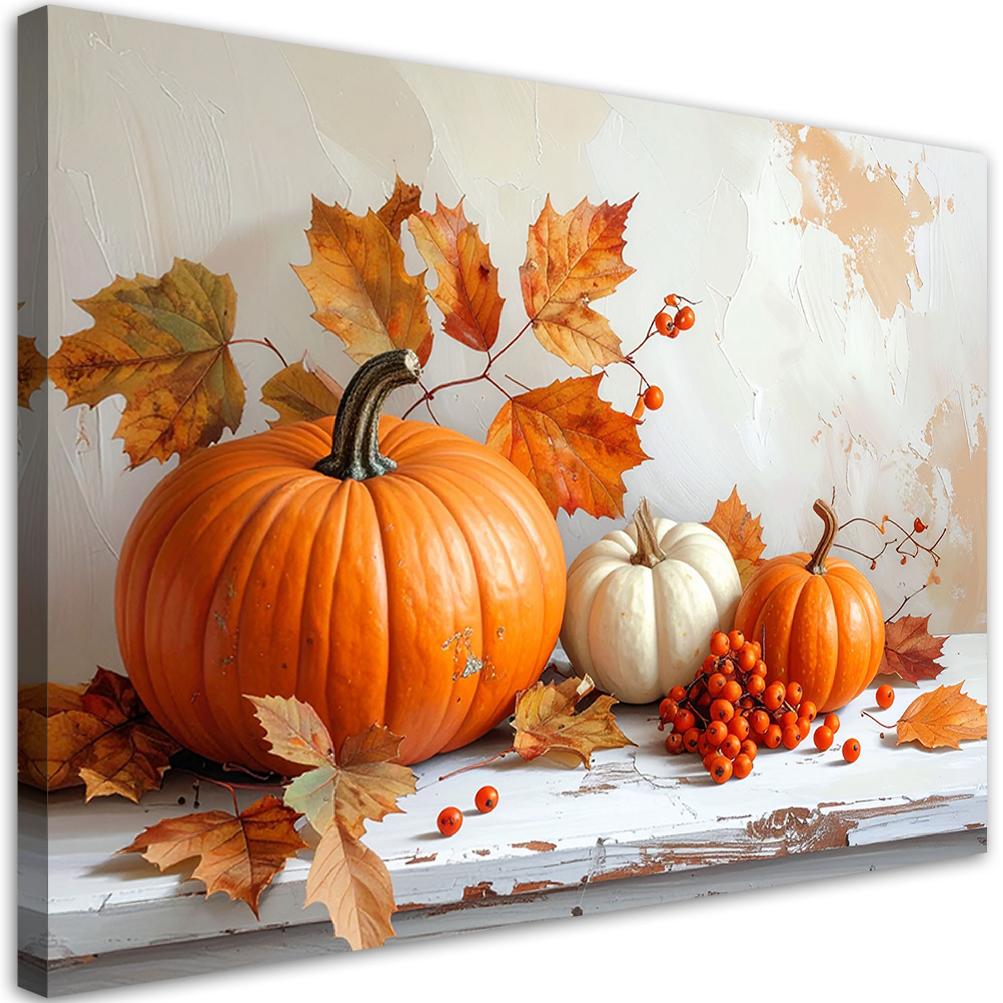 Obraz do kuchni jadalni, Dynie martwa natura liście shabby chic 30x20