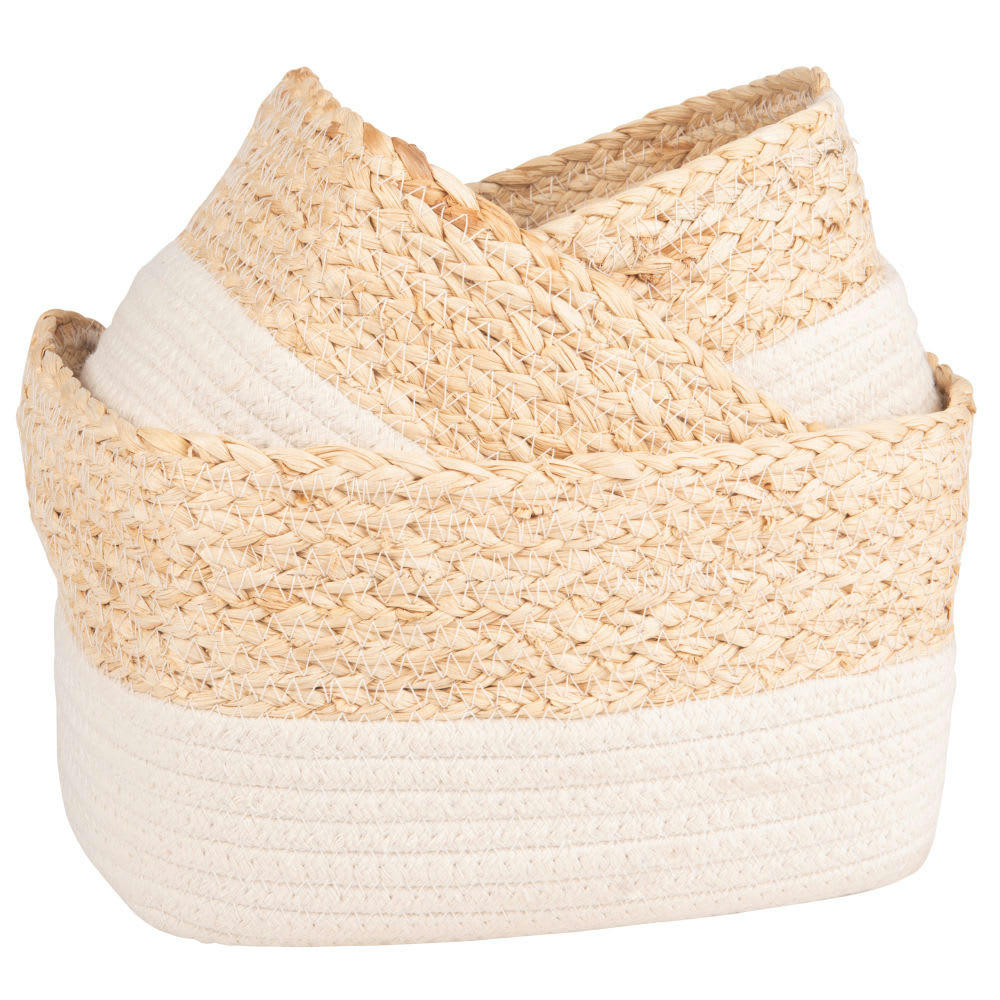 - 3 corbeilles en fibres végétales bicolores
