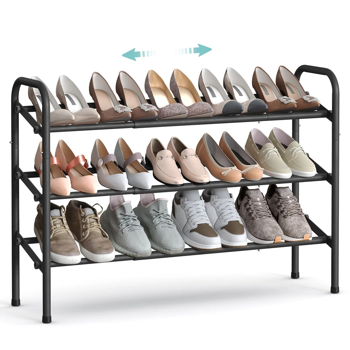SONGMICS 3-Tier Shoe Rack, 20 Pairs Metal Shoe Organizer