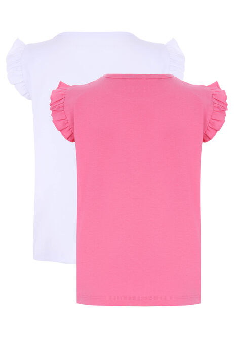 Younger Girls 2pk Pink & White Frill Trim Tops
