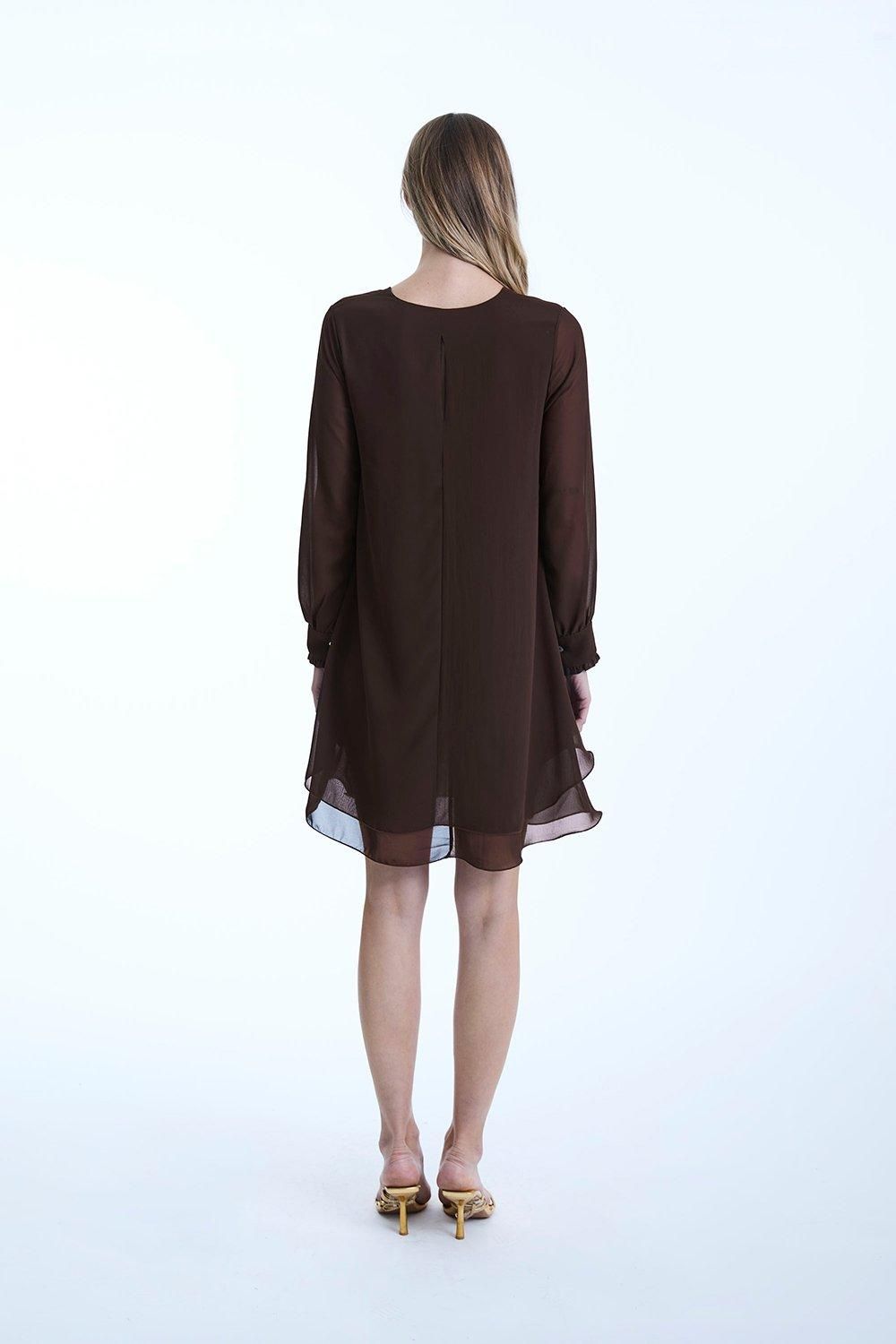 James Lakeland Long Sleeve Brown Wave Hem Dress