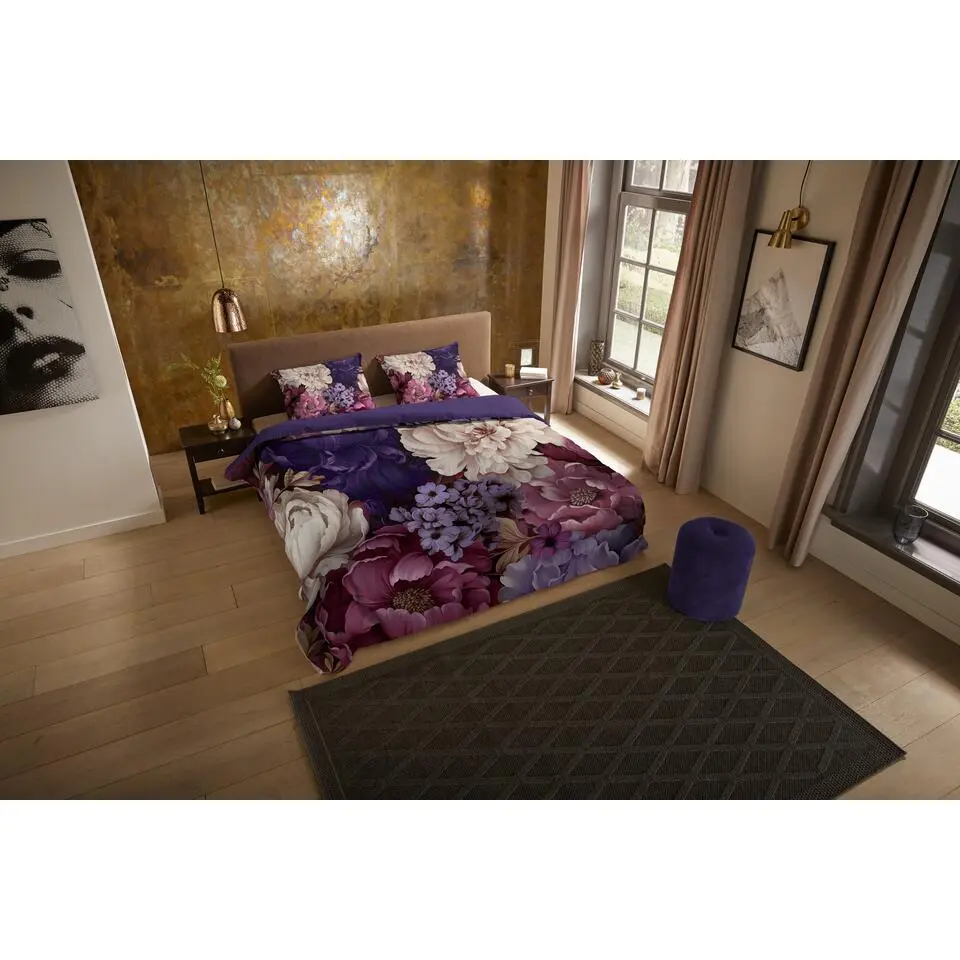 Pure dekbedovertrek bloemen - 1 persoons 140x200/220 cm - Paars - Microvezel