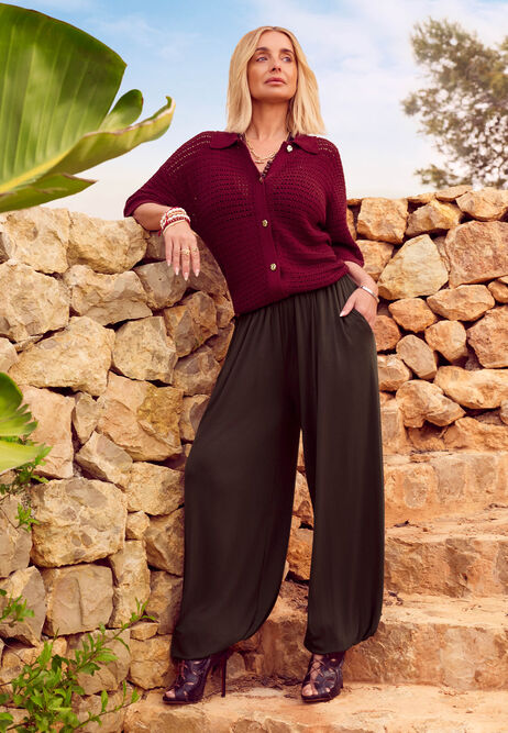 Womens Burgundy Crochet Gold Button Cardigan