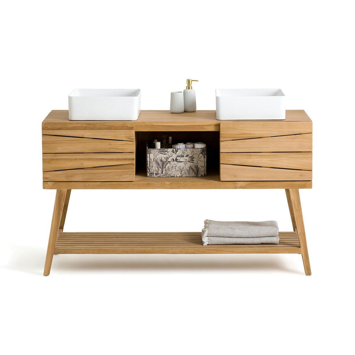 Meuble double vasque teck massif, Kito
