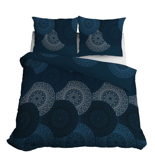 Pościel satynowa 180x200 granatowa niebieska biała geometria Home Satin