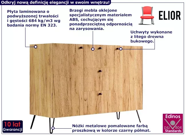 Industrialna komoda na nóżkach dąb craft - Orska