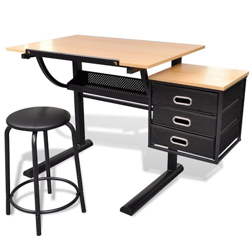 NNEVL Three Drawers Drawing Table with Stool