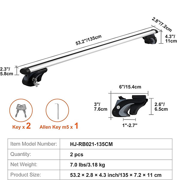 Barres transversales de Toit universelles, 135 cm, Barre supérieure de Voiture en Aluminium, Compatible Rails latéraux surélevés