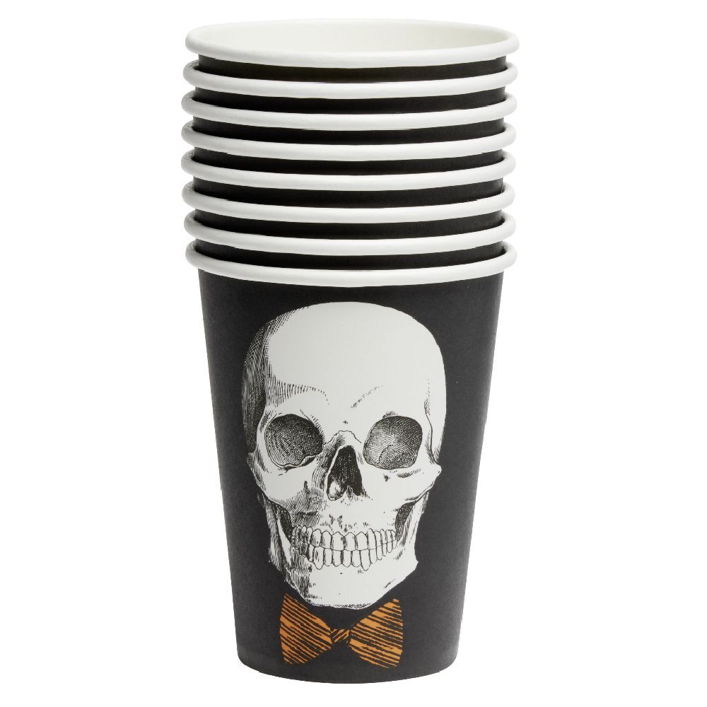 Verre papier Halloween imprimé squelette gentleman noir et blanc x8