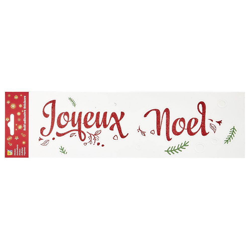 Décoration fenêtre électrostatique Joyeux No&euml;l rouge et blanc L36xH11cm