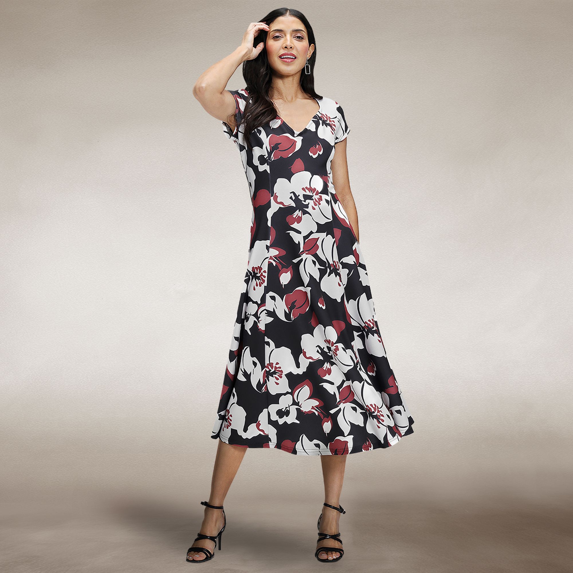 Hot Squash A Line Midi Dress with Cap Sleeves