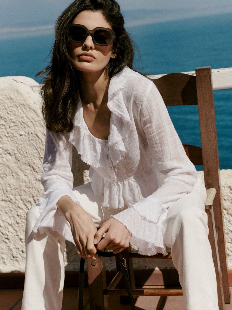 Cropped Blouse With Ruffle Details