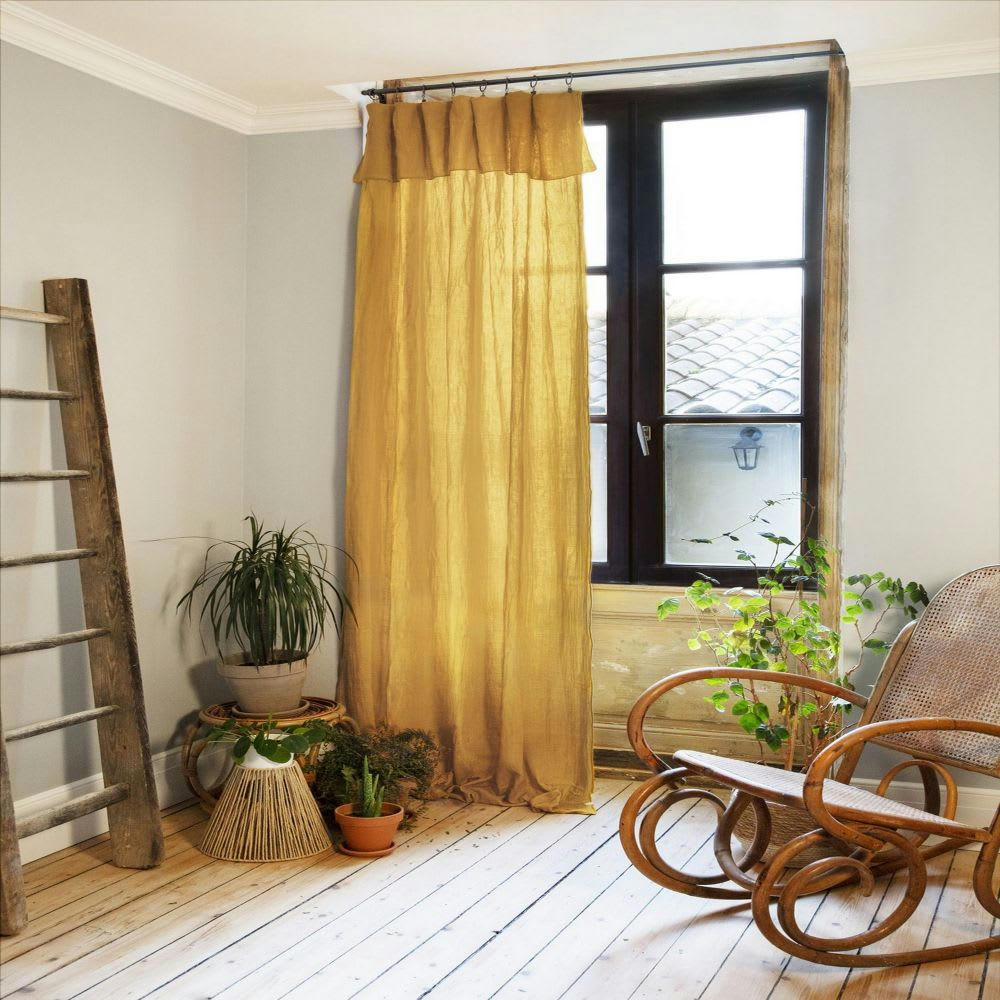 - Rideau ajustable gaze de coton jaune 140x300 cm