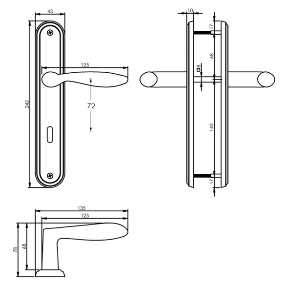 Türdrücker »George«, 242x43x10 mm BB 72 mm