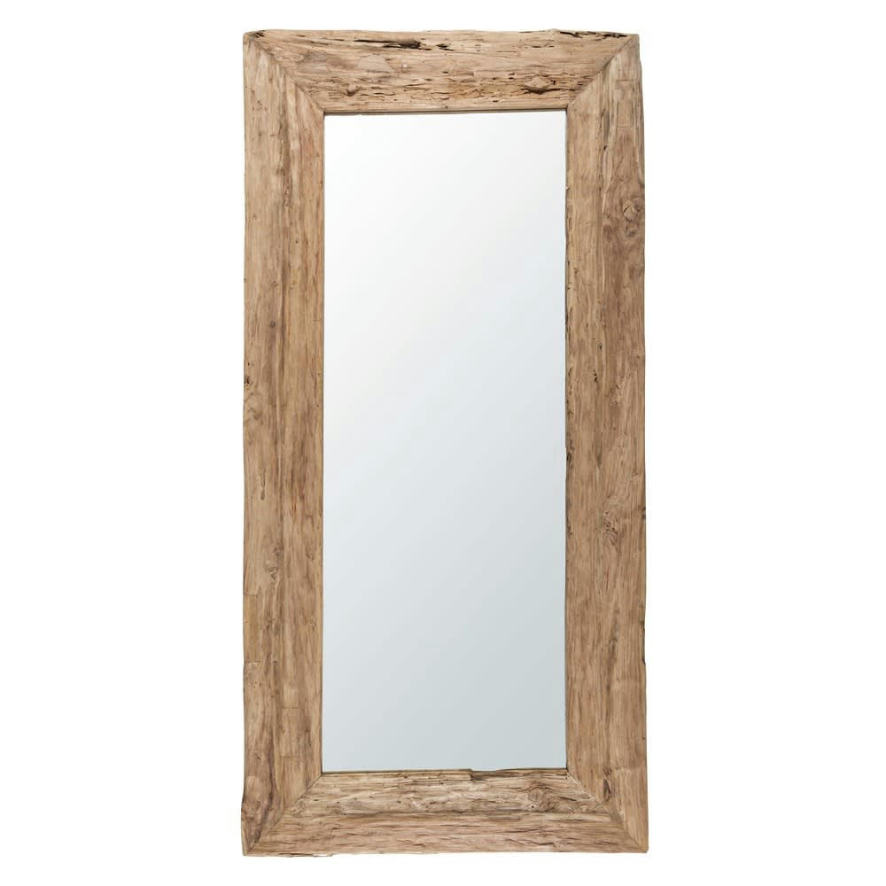 Woody - Grand miroir rectangulaire en bois de teck recyclé 100x200