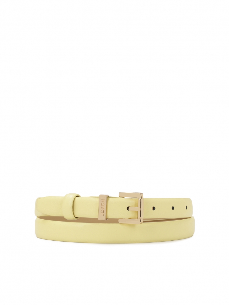 Light yellow narrow leather belt