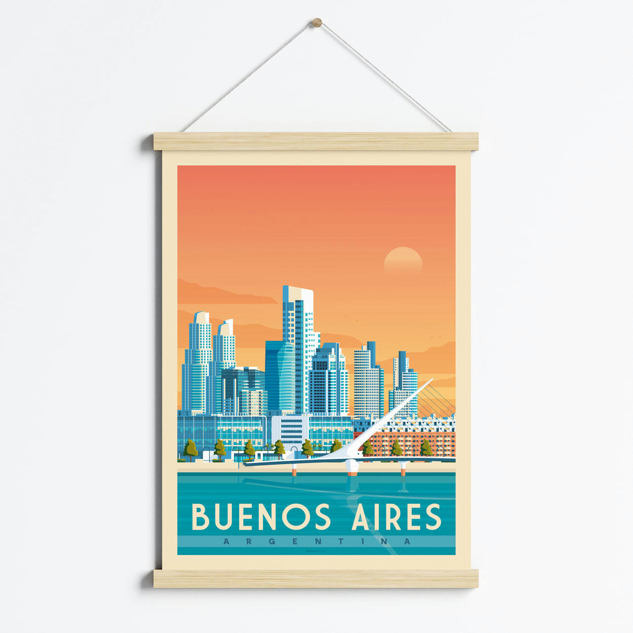 - Affiche Buenos Aires Argentine + Cadre Magnétique (Bois) 50x70 cm