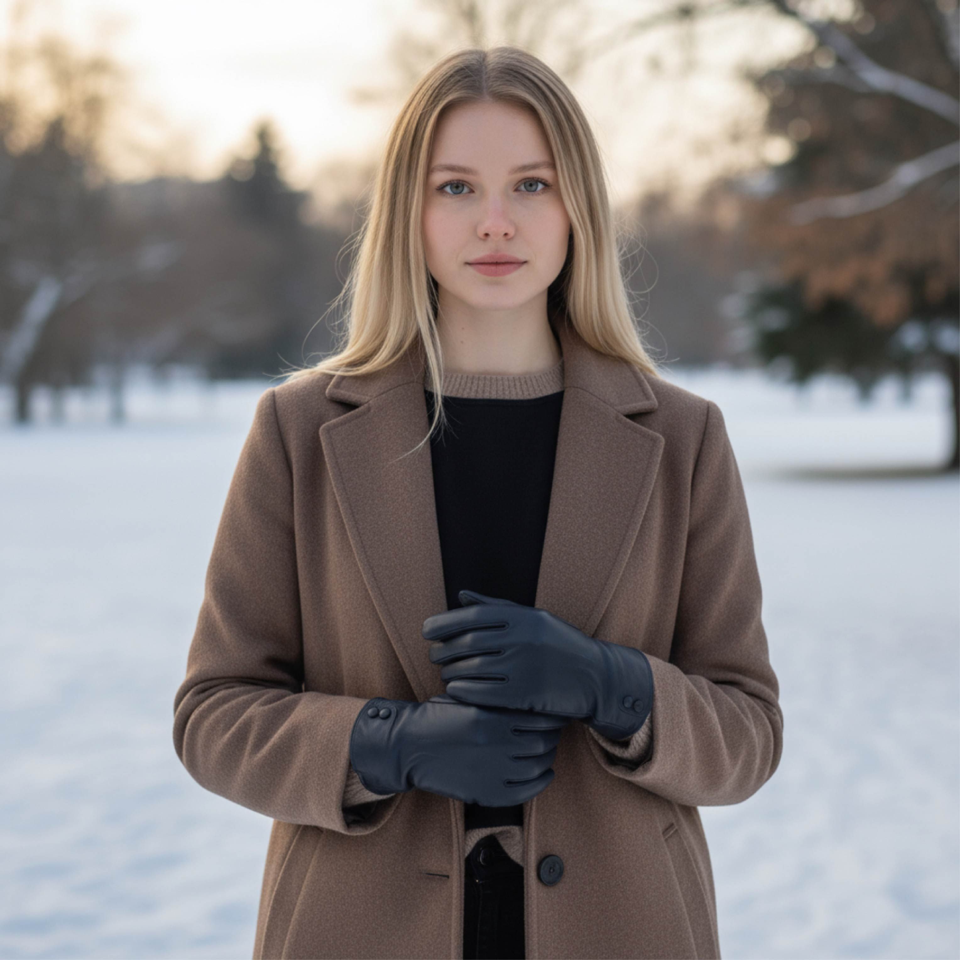 Infinity Leather Italian Leather Button Design Soft Wool-Lined Winter Gloves