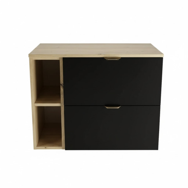 Zestaw do Łazienki 80cm Szafka z Blatem i Regałem Dąb Artisan / Czarny