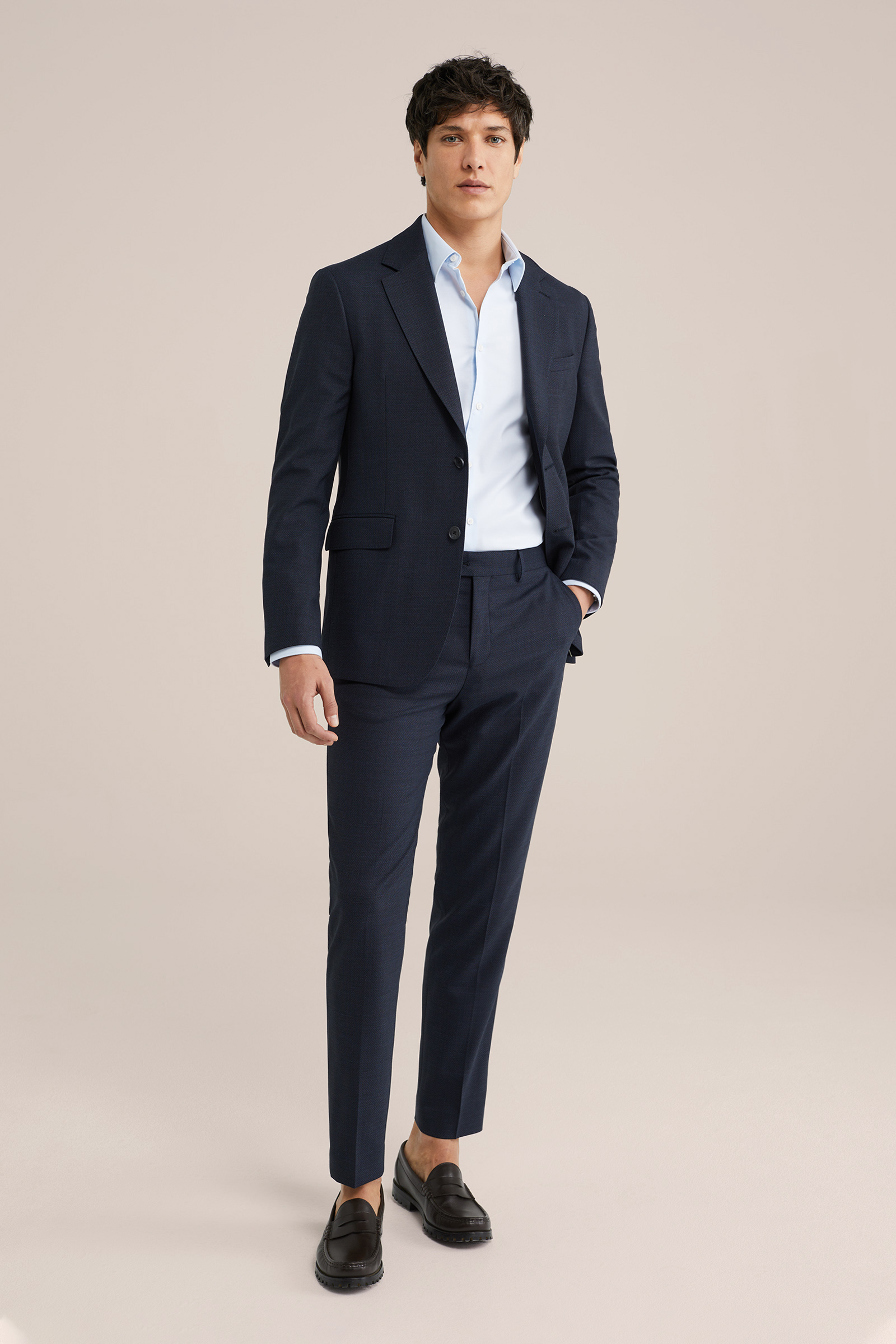 Heren Slim fit overhemd van twill met stretch