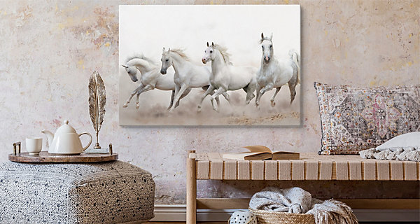 Image Sur Toile Chevaux au Galop Sable 100cm x 70cm- Parfait pour décorer votre salon, chambre ou bureau avec un design unique e