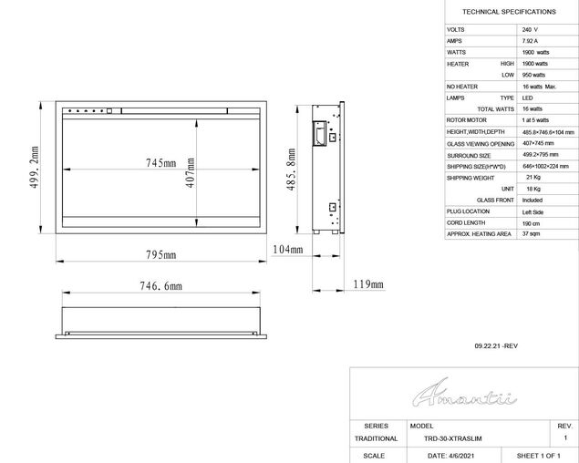 Amantii 30" Extra Slim Featuring a 4" Depth-WiFi-3 Speed Motor-Programable Remote