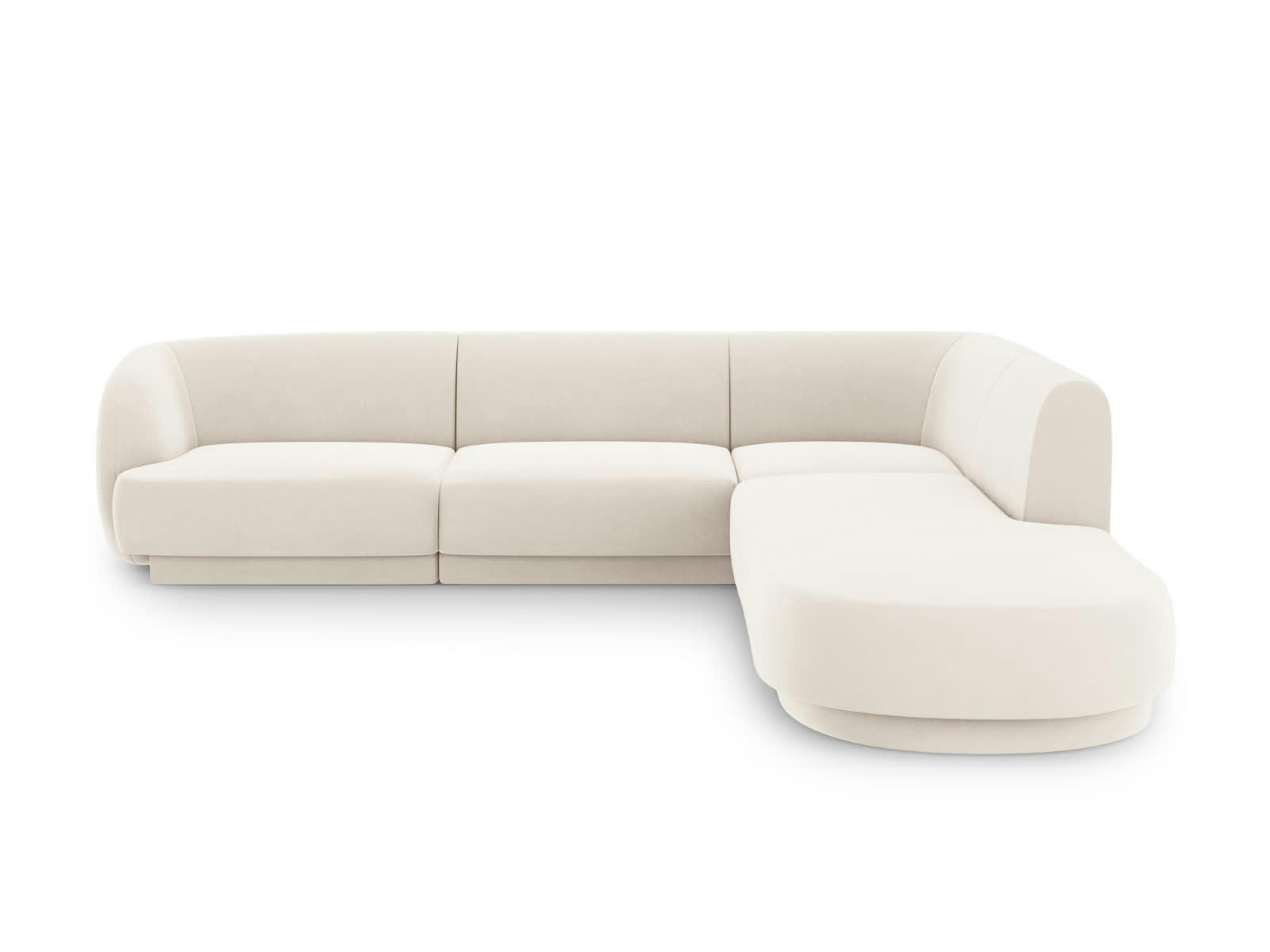 MILEY - Canapé d'angle droit 6 places en tissu velours beige clair