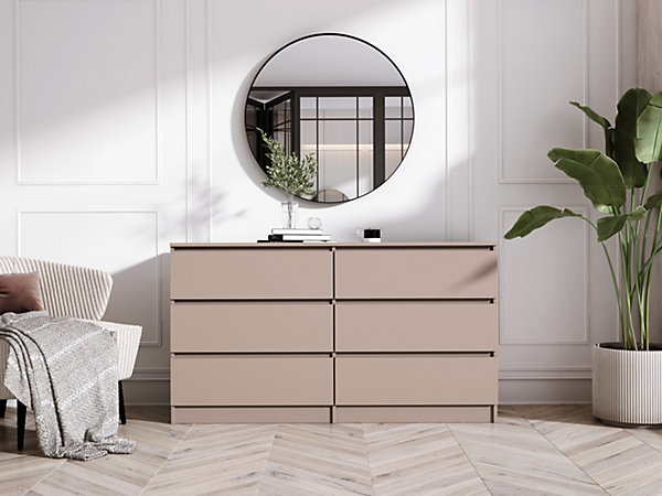 Commode 6 tiroirs, caramel, 139 x 39 x 79 cm
