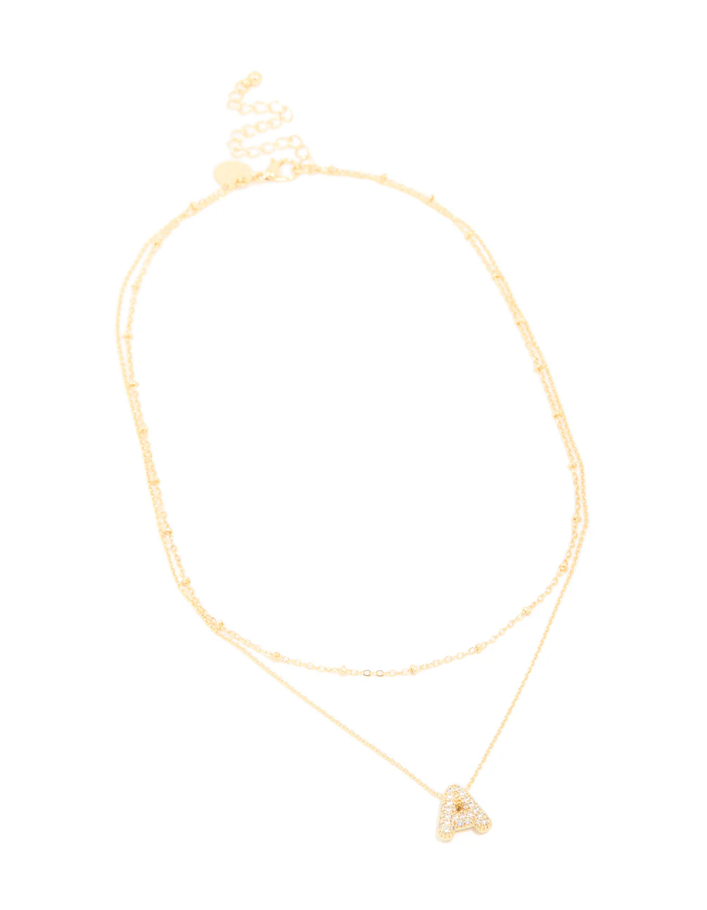 Gold Plated Cubic Zirconia Pave Bubble Letter A Layered Necklace