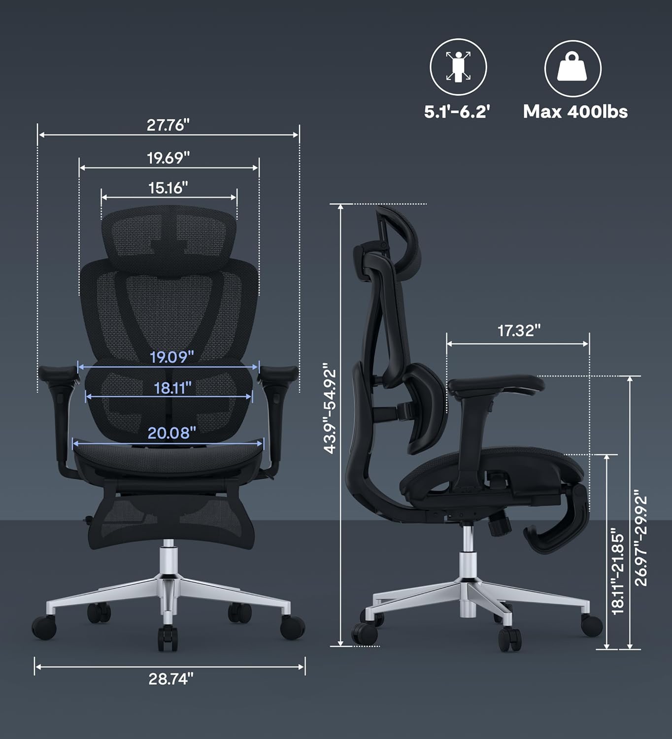 FLEXISPOT Sentinel Ergonomic Gaming Chair with Dual-Wing Adaptive Lumbar, 3D Armrests 3-Position Recline up to 120° Height-Adjustable Backrest Premium Mesh Computer Office Chair for Home & Office