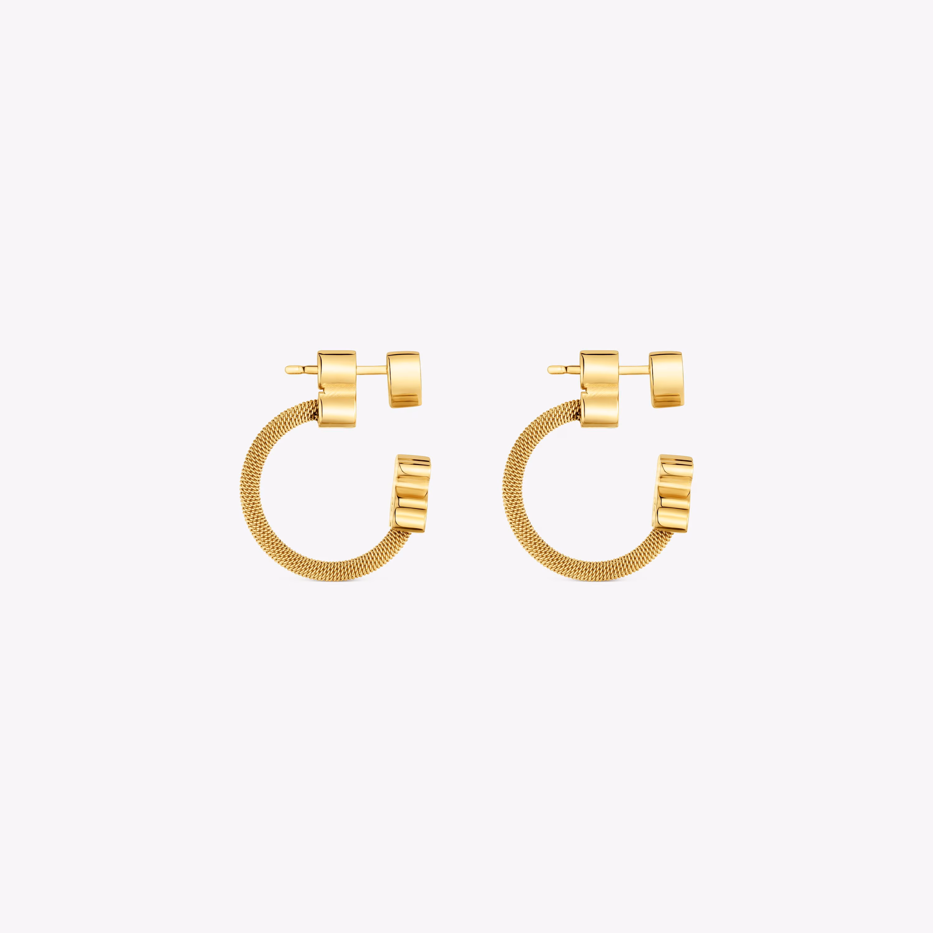 Pendientes aro con baño de oro 18 kt sobre plata y motivos Icon Mesh