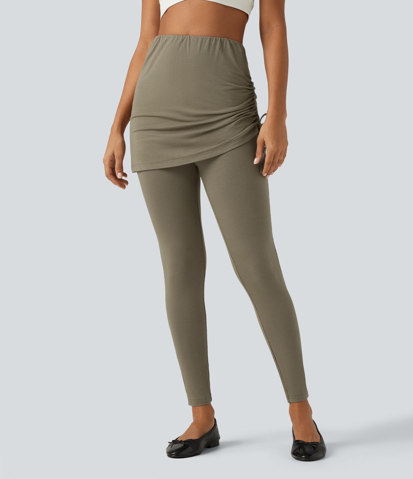 Legging-jupe taille haute à lien sur le côté et fronces avec poche