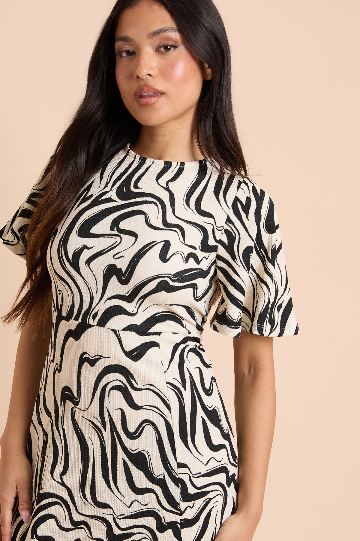 Dorothy Perkins Neutral Petite Angel Sleeve Midi Dress