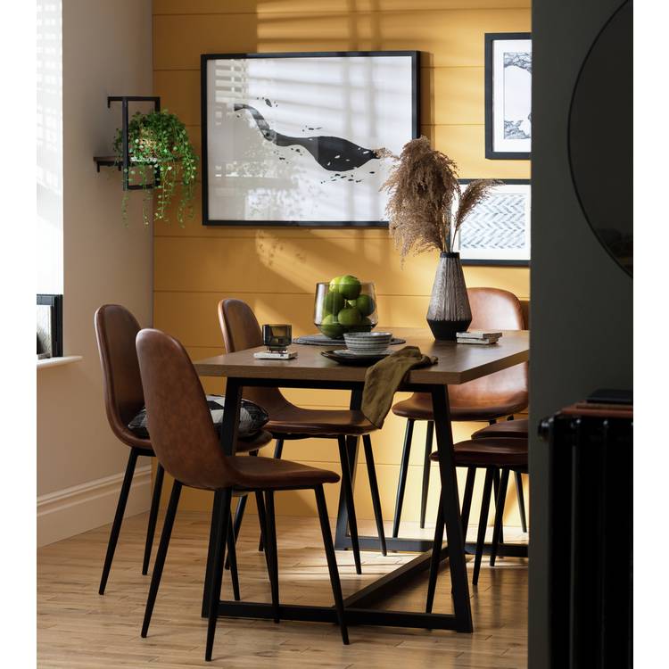 Habitat Nomad Oak Dining Table & 6 Brown Chairs