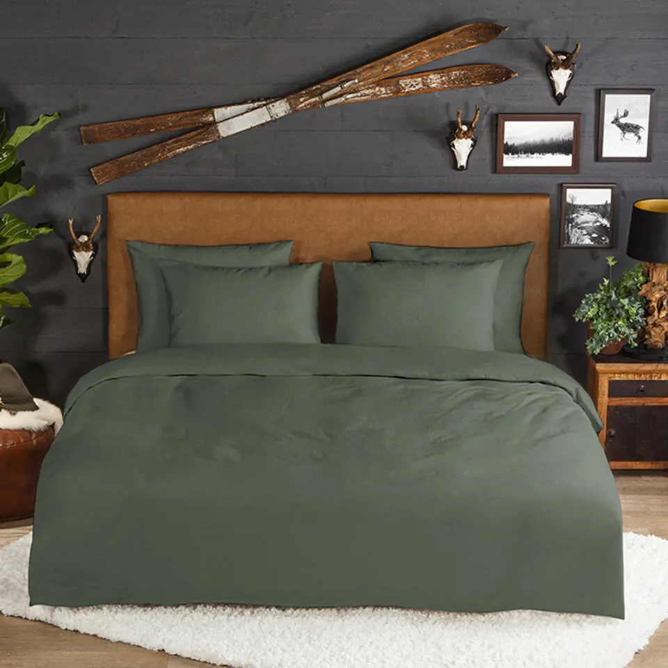 Zavelo Flanellette Effen Dekbedovertrek Olijf Groen-Lits-jumeaux (240 x 200/2...