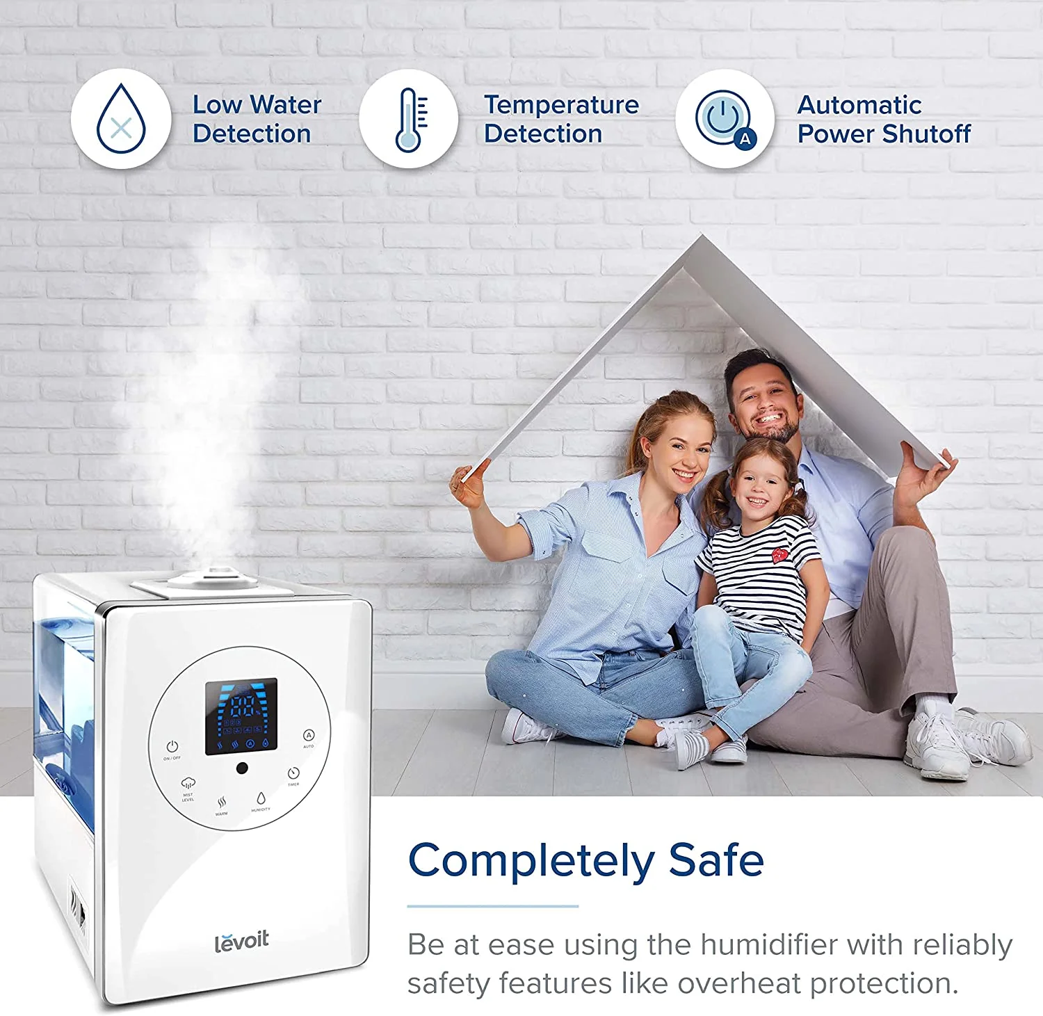 Humidifiers for Bedroom Large Room 6L Warm and Cool Mist for Families Plants with Built-in Humidity Sensor(Black)