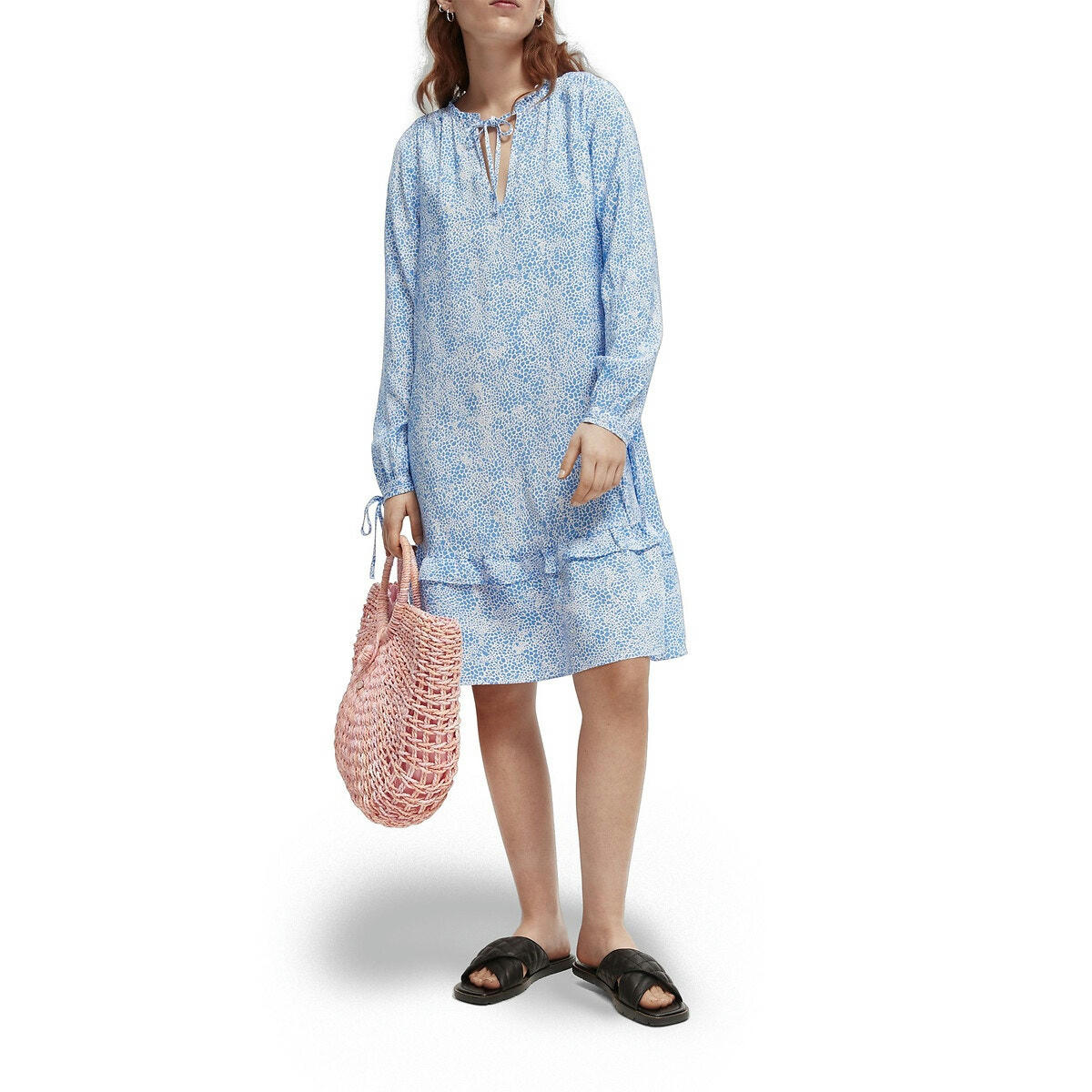 Robe imprimée ample, manches longues