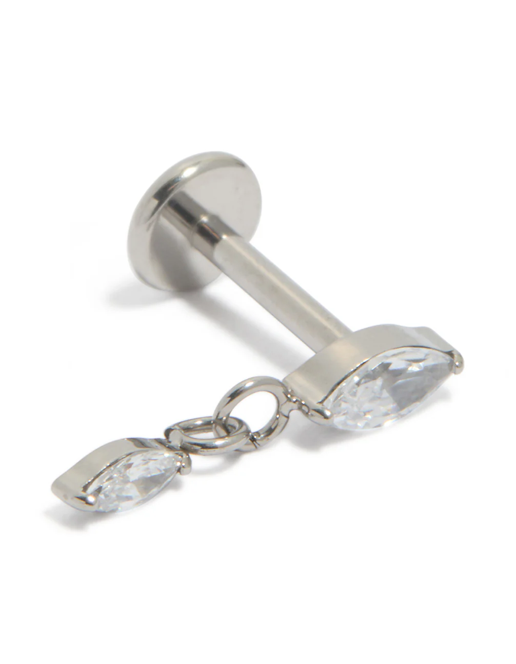 Titanium Diamante Marquise Drop Single Flat Back Stud