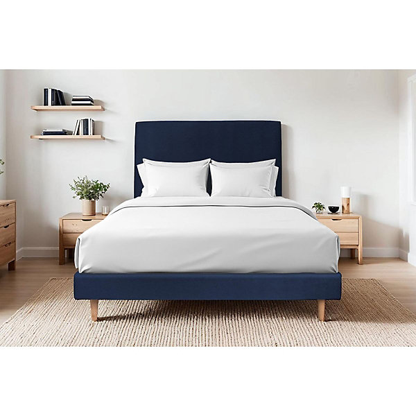 Lit avec tête de lit tapissier velours et sommier kit- Lit en bois massif