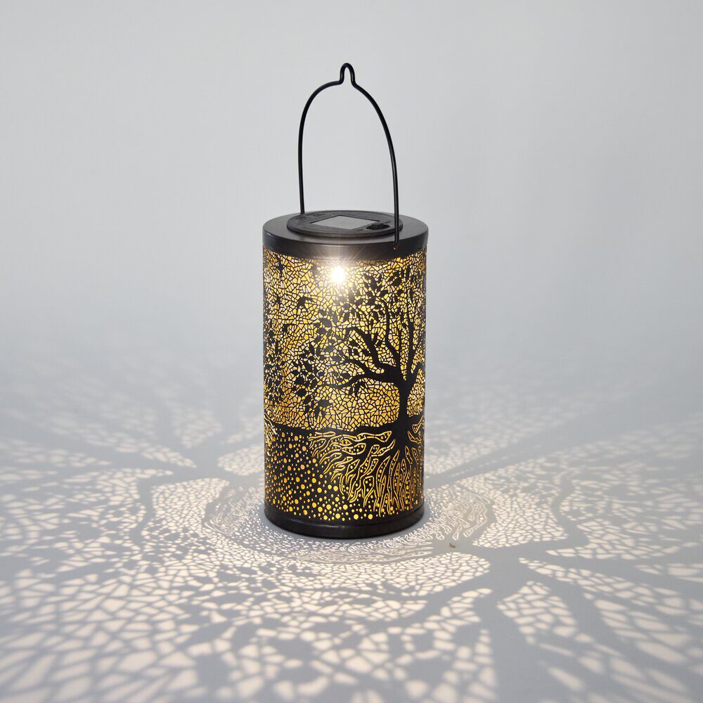 Lanterne solaire ronde LED arbre de vie métal bronze marron Ø10xH28cm