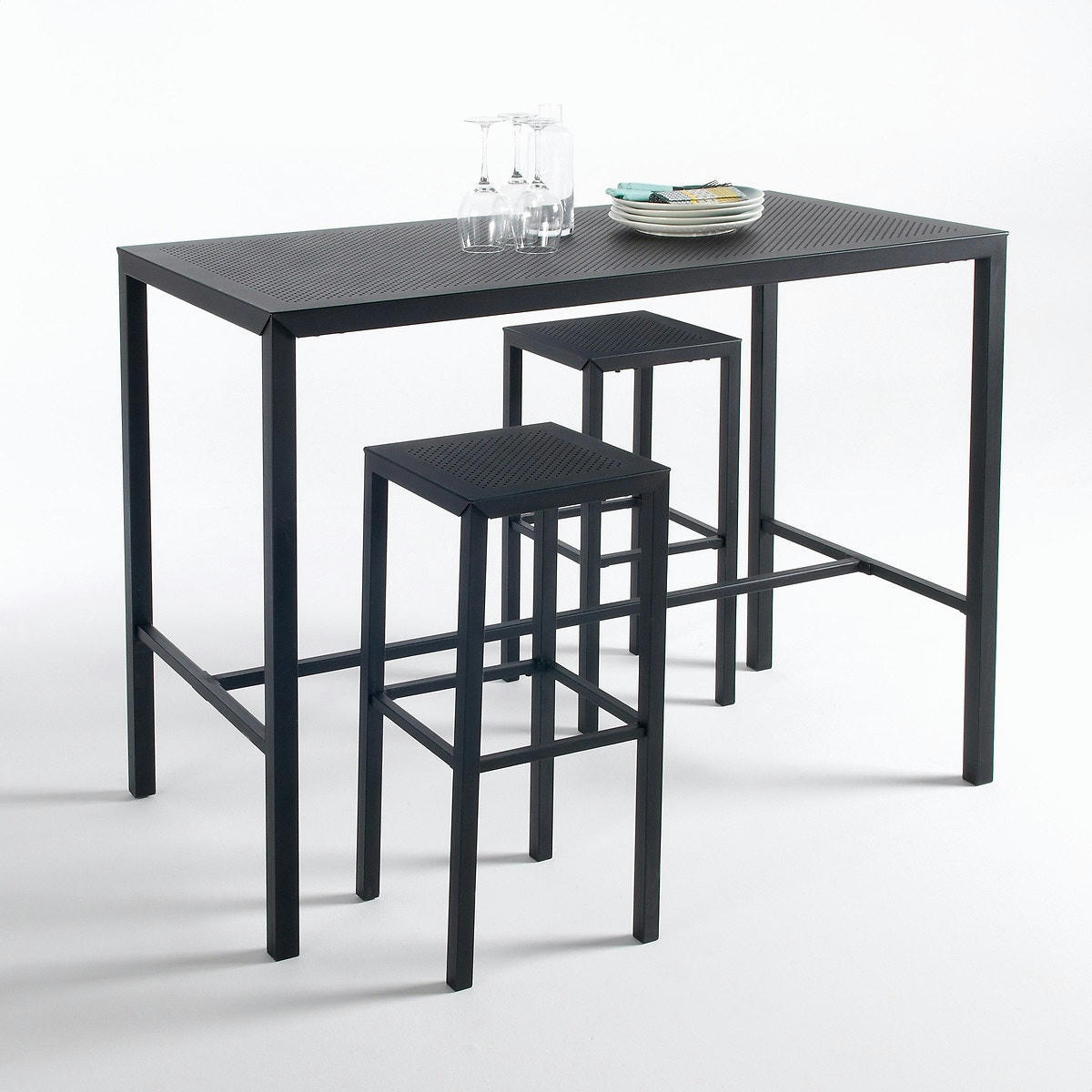 Lot de 2 tabourets de bar en acier perforé, Choe