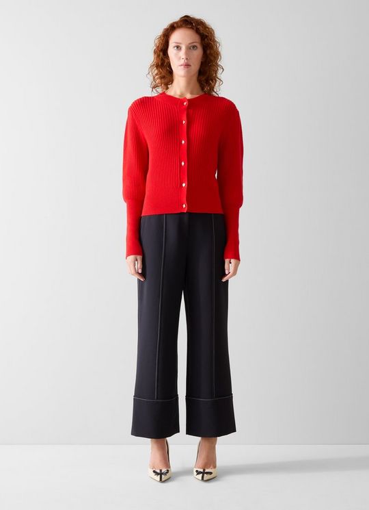 Natty Red Wool Puff Sleeve Cardigan