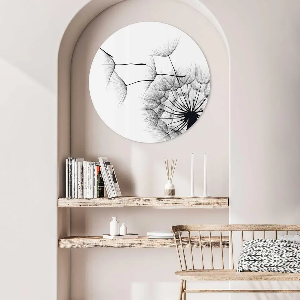 Plexiglasschilderij Paardenbloem - &Oslash; 70 - Zwart-Wit
