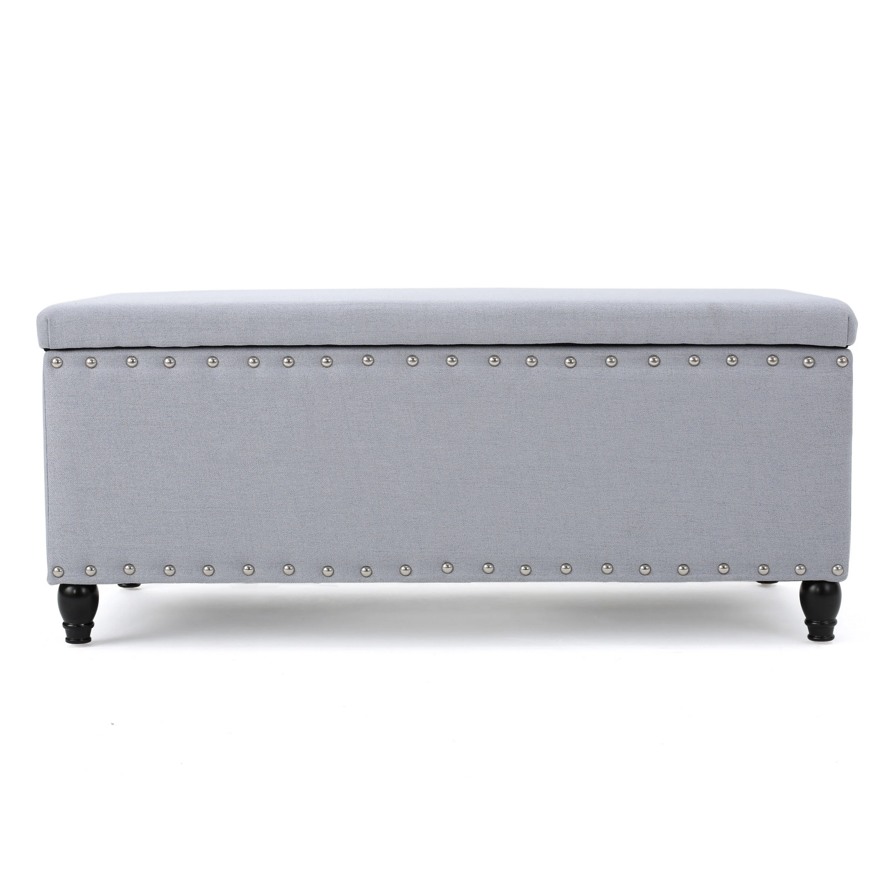 Sharon Storage Ottoman Bench, Light Gray Fabric, Nailhead Trim 42 Inch