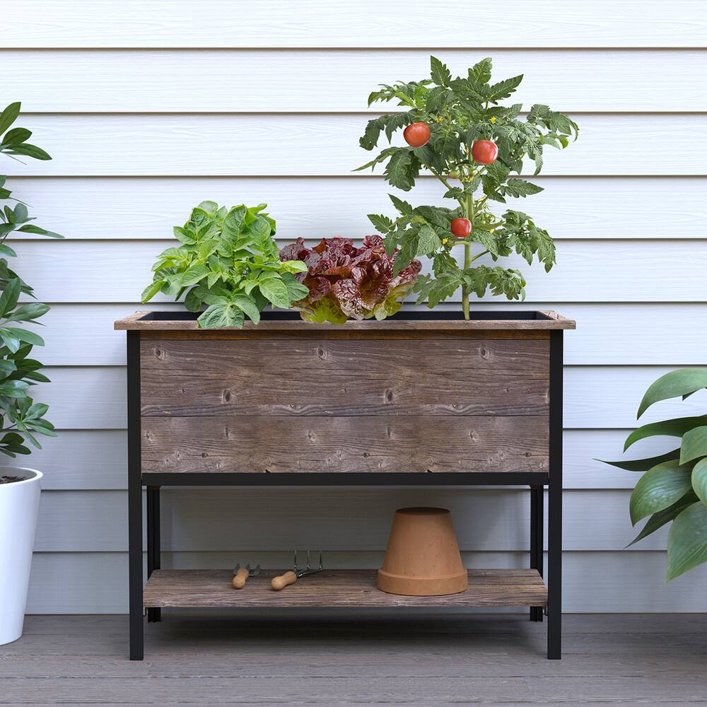 Panacea Urban Gardener Distressed Wood Elevated Planter with Shelf