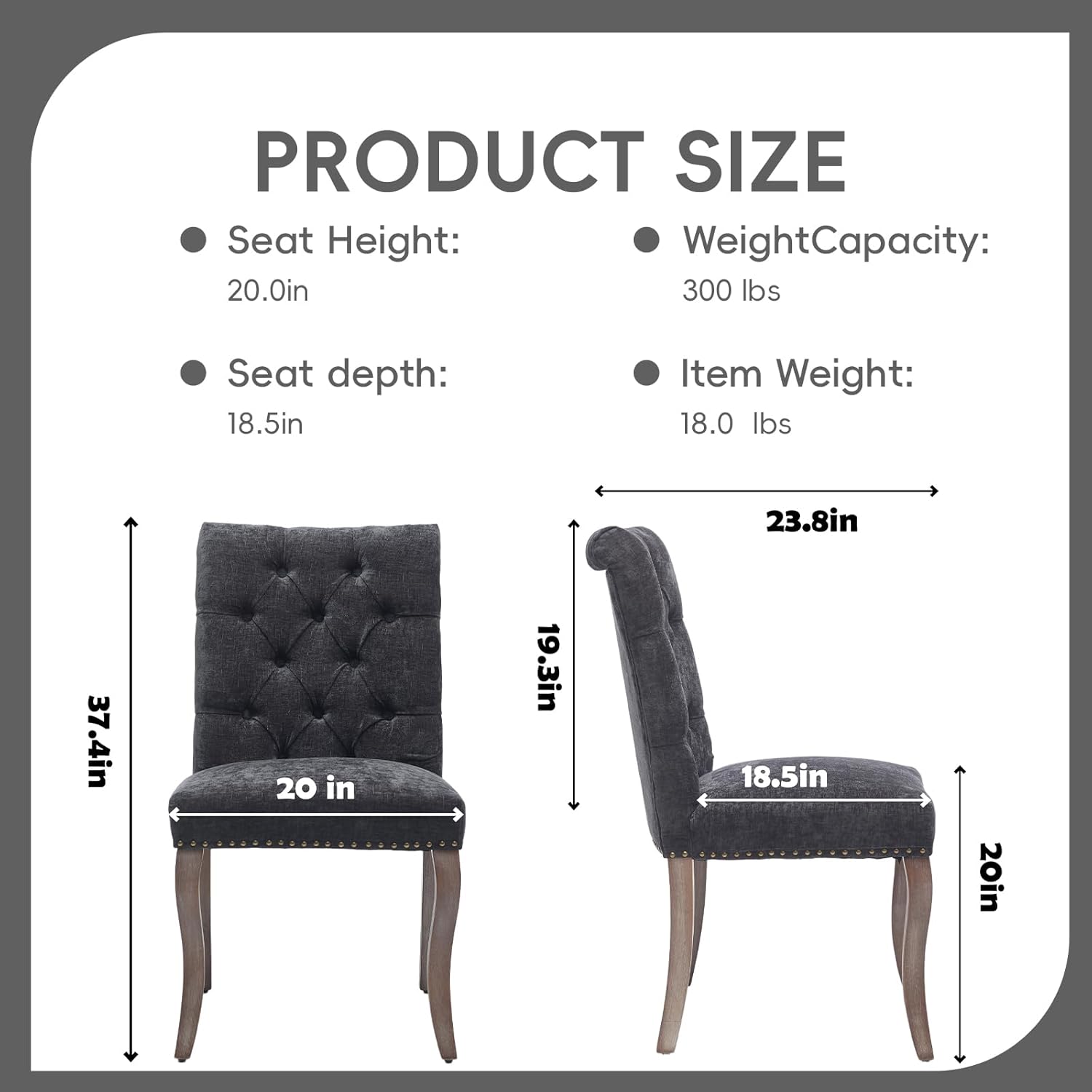 Upholstered Tufted Chenille Dining Side Chairs, Armless Nailhead Trim Chairs with Solid Wood Legs, Modern Farmhouse Chairs for Dining Room, Kitchen & Living Room (Set of 6, Charcoal Gray)